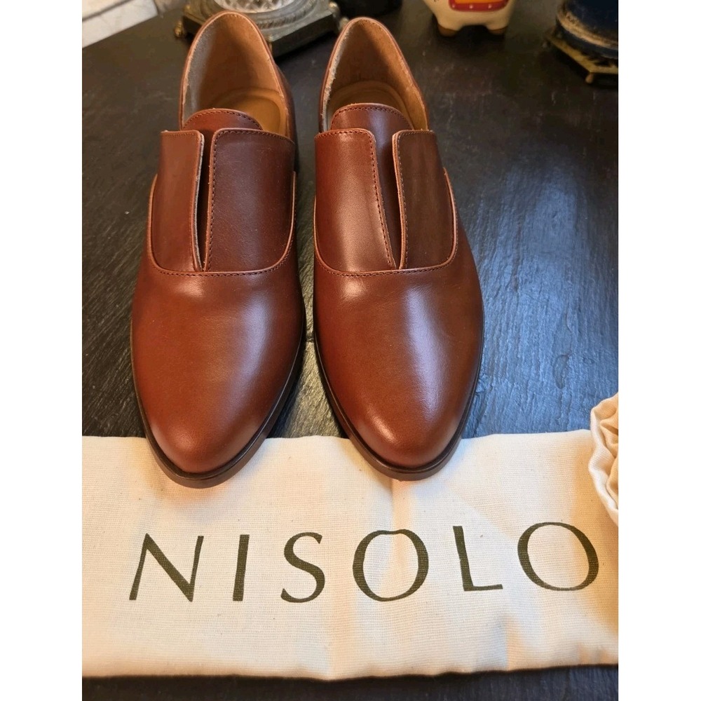 Nisolo Wm Emma d'Orsay Oxford 2.0 BrandyLeather Cutout Loafers Sz 7.5 NEW! $198